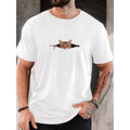 Men'S Casual Sports Fashion Short Sleeve T-Shirt, Trendy Visual Small Cat Pattern Print, Suitable for Sports, Travel, Casual Daily Wear – Round Neck Fabric Graphic Tee
