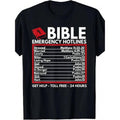 Bible Emergency Hotlines - Funny Christian Bible And Jesus T-Shirt For Men, Black With White & Red Text, 24-Hour Support Design, Casual Crew Neck Tee, Summer Wear, Casual Occasion, Casual Wear Tee| Playful Bible Design| Comfortable Fit, Bible Apparel