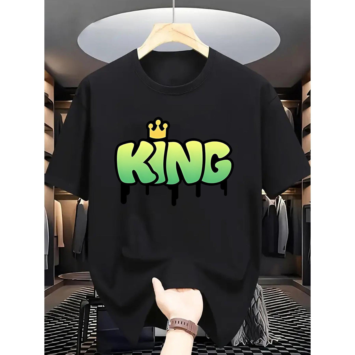 King Graphic Print T-Shirt for Men, Casual Crew Neck Short Sleeve Tee, Summer Top