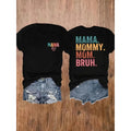 Cartoon Mama Mommy Mom Bruh Print Round Neck Tee, Fashion Casual Crew Neck Short Sleeve T-shirt for Daily Home Wear, Ladies Sleepwear for All Seasons, Top