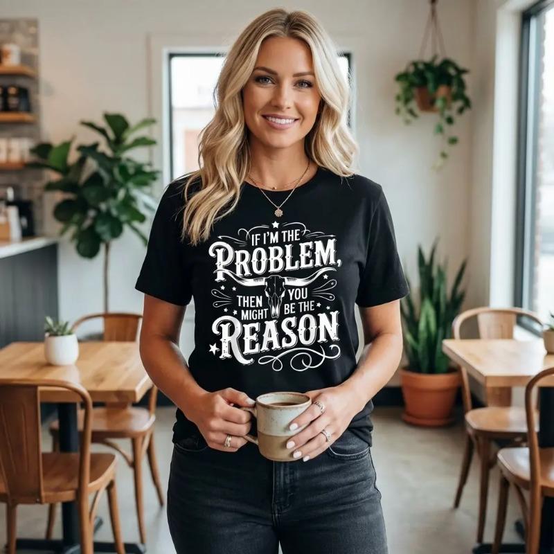 If Problem Vintage Then You Might Be Reason T-Shirt Crew Neck T Shirt For Summer, Women's Soft Short Sleeve Top, Stylish Comfy Tee For Women Graphic Tees Plus Size clothing 2000s cute clothes