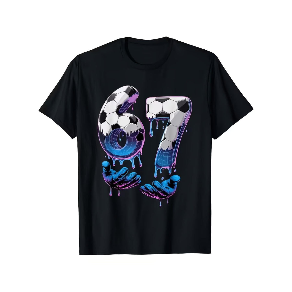 Soccer "67" Ice Cream Drip Fun Six Seven Hand Pack T-Shirt Summer Casual Crew Neck Graphic Unisex Shirt