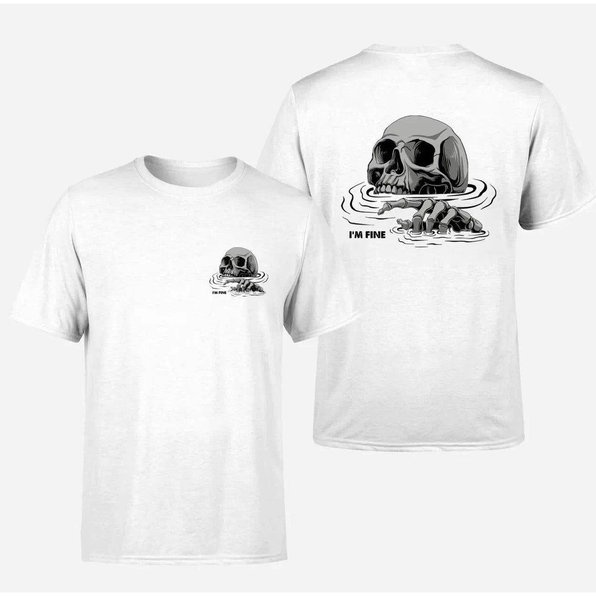 I'M FINE Drowning Skull Black Print Unisex Fashion Soft Fabric ShortSleeve Regular Fit