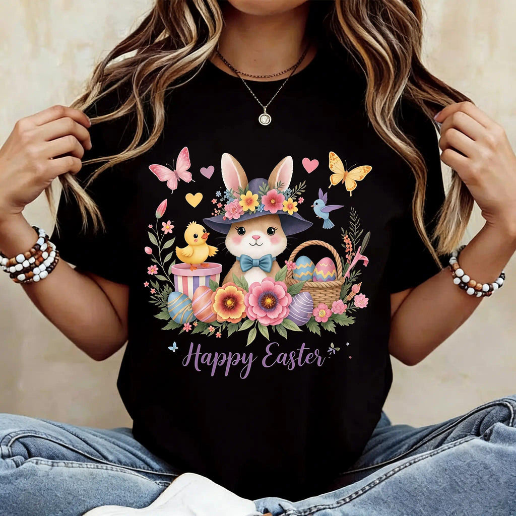 Easter Bunny Graphic T-Shirt for Women | Casual Summer Tee | Retro Breathable Streetwear Easter Gift