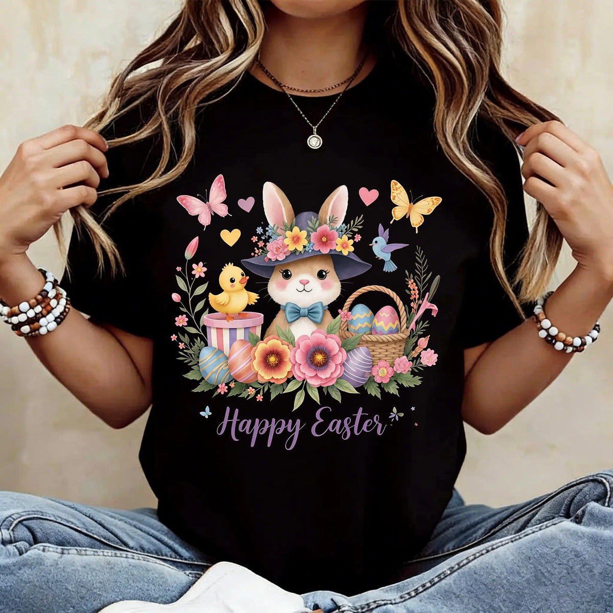Easter Bunny Graphic T-Shirt for Women | Casual Summer Tee | Retro Breathable Streetwear Easter Gift