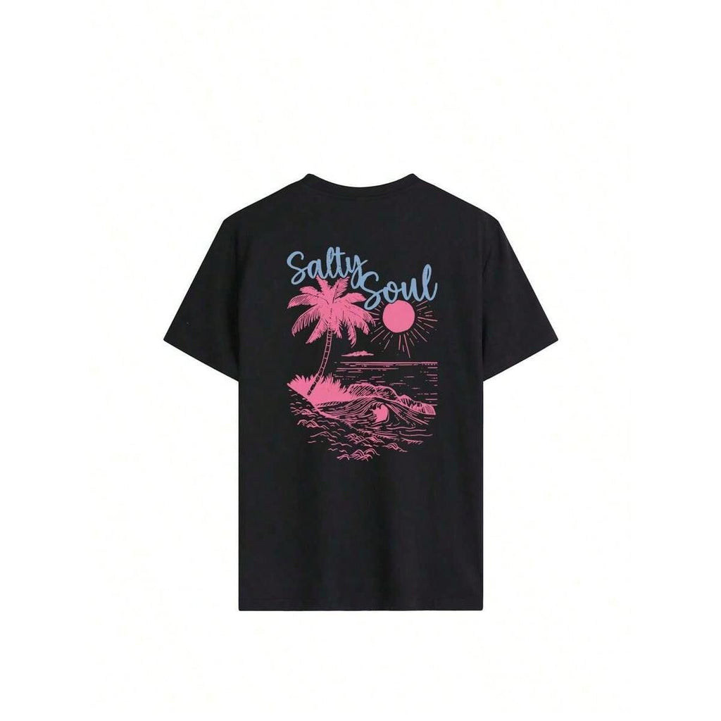 2026 Summer ShirtSALTY SOUL Women's Spring/Summer New Coconut Tree & Sunshine Print Casual Round Neck Short Sleeve T-Shirt, Fashion Versatile, Essential Daily & Vacation Wear. Vacation Printed T-Shirt For WomenLoose And Comfortablesummer Tops