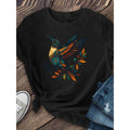 Cute Little Bird Lady Short-sleeved, Casual Short-sleeved T-shirt, Ladies' Clothing, Casual Short-sleeved Round-neck Top for Spring and Summer