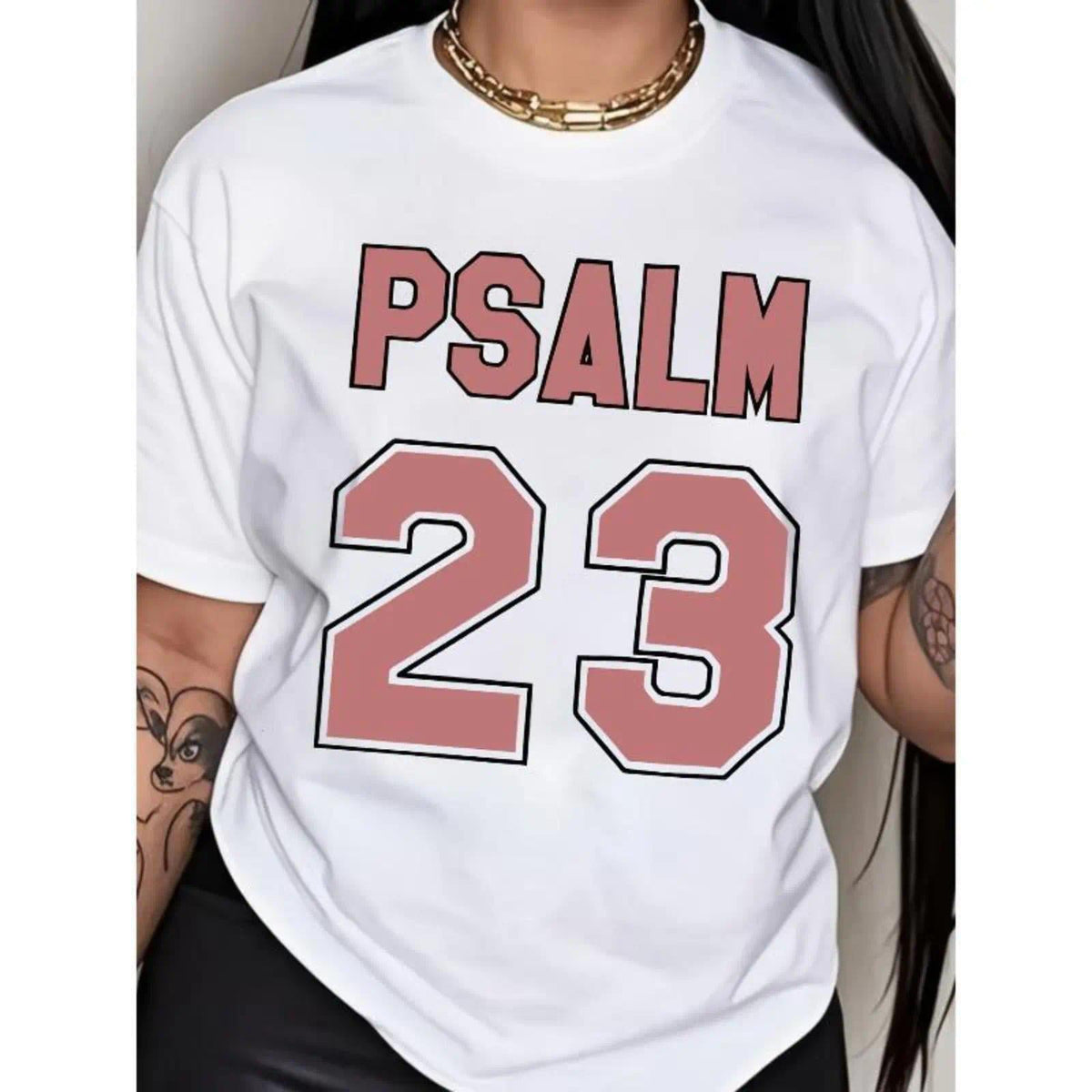 [100%Cotton] Women'S Psalm 23 Jersey Premium-Shirt- Oversized Casual Short Sleeve Round Neck Tee With Bold Green Lettering, Soft Breathable Fabric Holiday Parties& Giving Golf Gift T-Shirt For Men And Women
