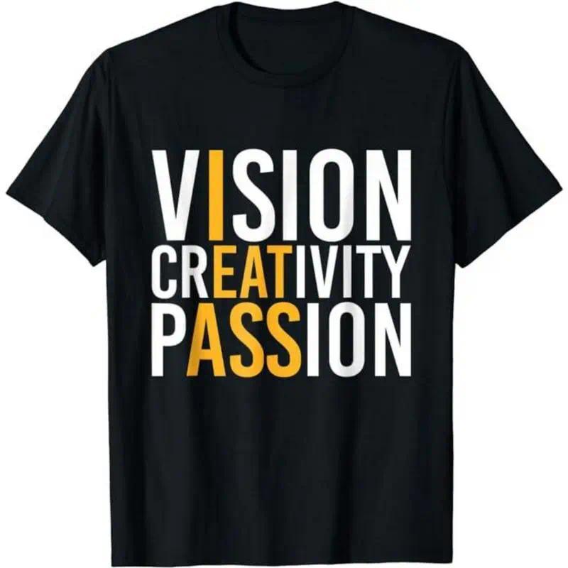 Men's Casual Cotton Short Sleeve Round Neck Graphic T-Shirt - 'Vision Creativity Passion' Print, Menswear Casual Graphic Tee, Streetwear Top