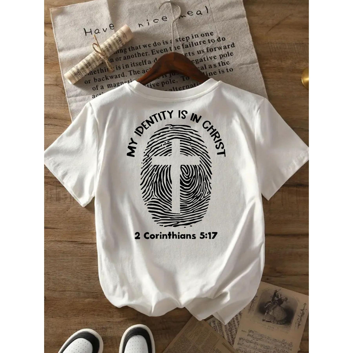 Short-Sleeved Top with Front and Back Prints, Featuring A Christian Identity and Faith-Themed Design - Women'S Casual Wear, Comfortable Fit, Classic Style