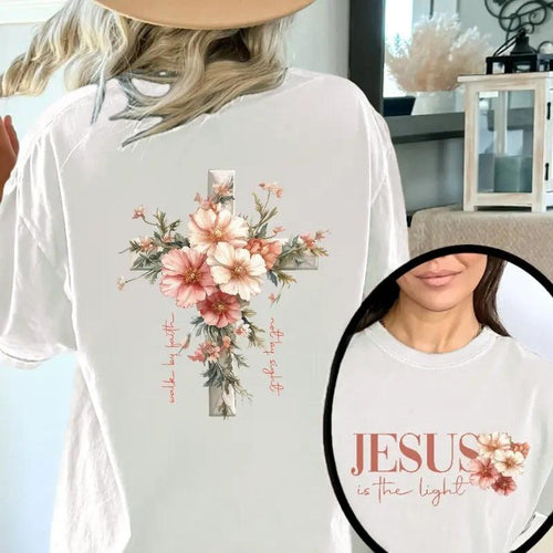 Jesus is the Light Floral Christian Shirt Motivational Quotes Bible Verse Floral Religious His Grace is Enough Religious Shirt