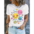 Funny Cartoon Joyful Face Printed T-Shirt, Back to Teacher T-Shirt, Happy to See Your Face T-Shirt, Teacher Life T-Shirt, Teacher Appreciation Gift, Teacher's Day Gift