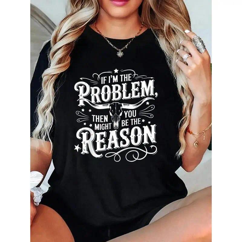 If Problem Vintage Then You Might Be Reason T-Shirt Crew Neck T Shirt For Summer, Women's Soft Short Sleeve Top, Stylish Comfy Tee For Women Graphic Tees Plus Size clothing 2000s cute clothes