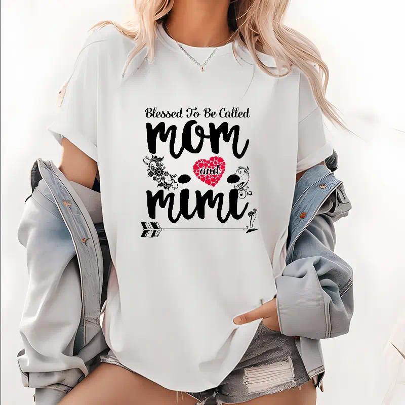 Called Mom & Mimi's Blessing Floral Heart T-Shirt | Ladies Casual Tee | Mother's Day Spring Summer Gift for Mom