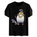 Men's Penguin Graphic T-Shirt - Stylish Black Tee featuring a Cool Penguin Character with Cap, Sunglasses, and Gold Chains, Perfect for Casual Wear and Street Style
