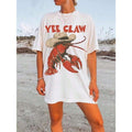 Lobster Cowboy Funny Graphic Tee For Women Yee Claw Western Beach Oversized T-Shirt