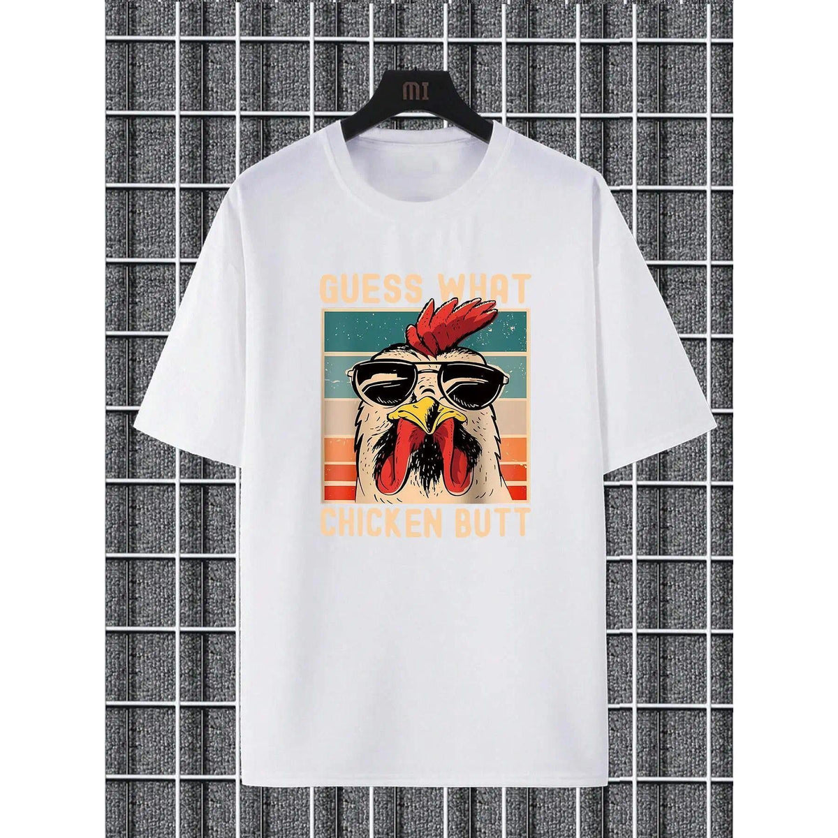 Men's Regular Fit Letter & Chicken Print Round Neck Tee, Summer Clothes Casual Soft Comfortable Short Sleeve T-shirt For Daily Wear, Men's Top For Summer, Casual Matching Clothing