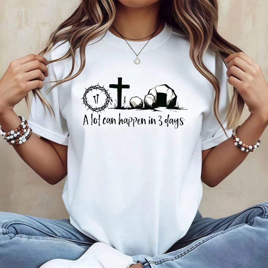 Women's White Graphic Print Short Sleeve T-Shirt With Round Neck, Casual Top For Everyday Wear