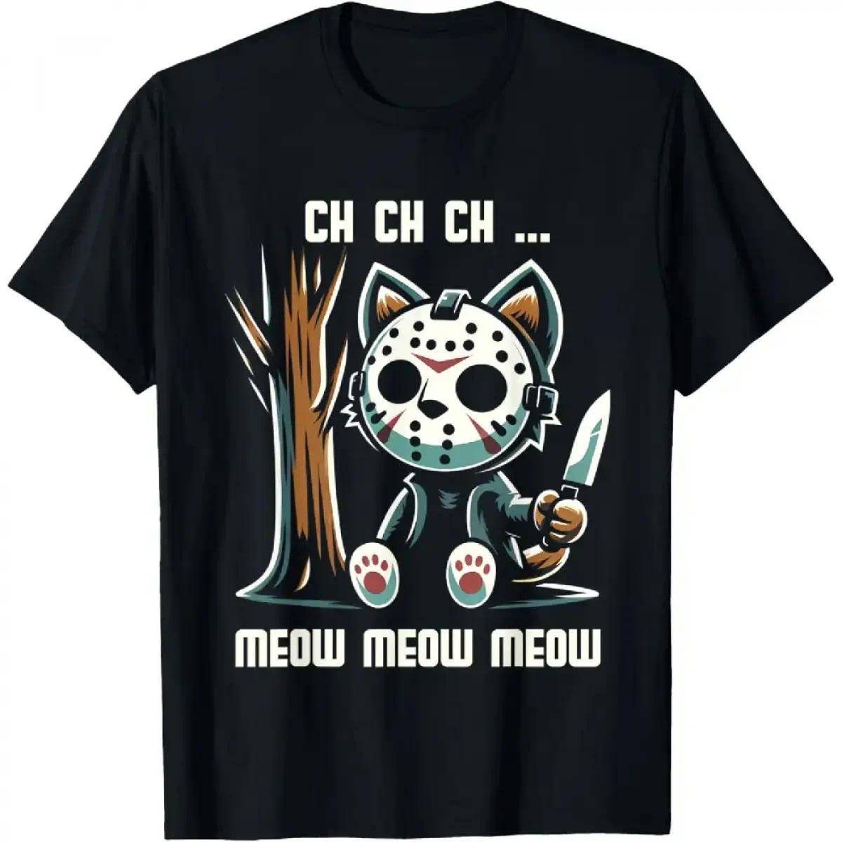 Vintage Cat Movie Horror Meow Kitten T-Shirt 100% Cotton Casual American Short Sleeve Graphic Tees for Men Women Girls Tame Impala Concert Outfits Meme Shirts Summer Clothes Pumpkin Patch Outfit