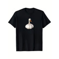 Must-have Dark-themed Fun Short-sleeve Tee for Trendy Men, Featuring a Quirky "Garlic Goose" Print Design
