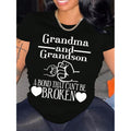 Summer Fashion Women's Grandma And Grandson A Bond That Can't Be Broken Letter Print Loose T-Shirt Women's Casual Short Sleeve Top